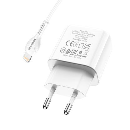 BLUE Power BBN3 Chargeur réseau avec câble Lightning, 20W, 3A, 1 x USB-C, blanc