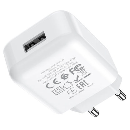 Chargeur Secteur avec Câble Lightning HOCO N2, 10W, 2A, 1 x USB-A, Blanc