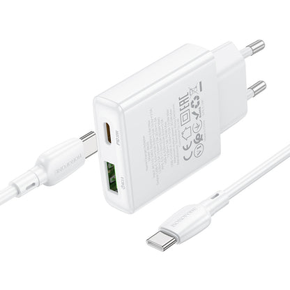 Chargeur réseau avec câble USB-C Borofone BN25 Wish, 30W, 3A, 1 x USB-A - 1 x USB-C, blanc 