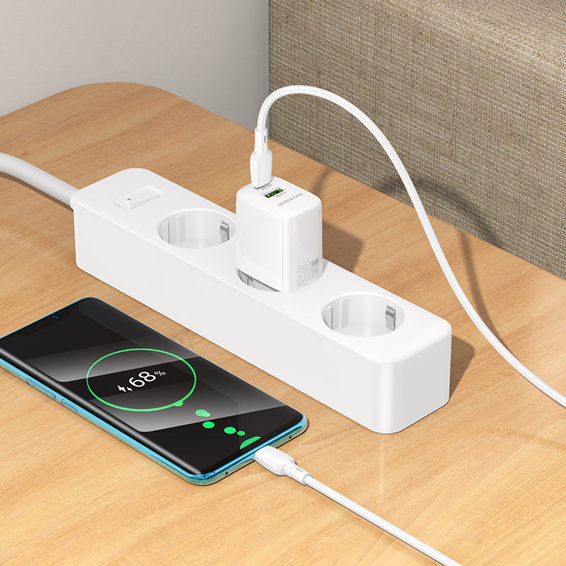Chargeur réseau avec câble USB-C Borofone BN27 Fuente, 20W, 3A, 1 x USB-A - 1 x USB-C, Blanc