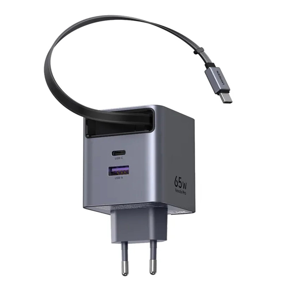 Chargeur réseau avec câble USB-C UGREEN X615, 65W, 3A, 1 x USB-A - 1 x USB-C, Gris