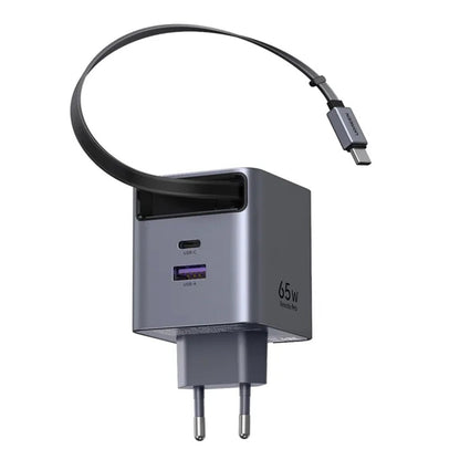 Chargeur réseau avec câble USB-C UGREEN X615, 65W, 3A, 1 x USB-A - 1 x USB-C, Gris