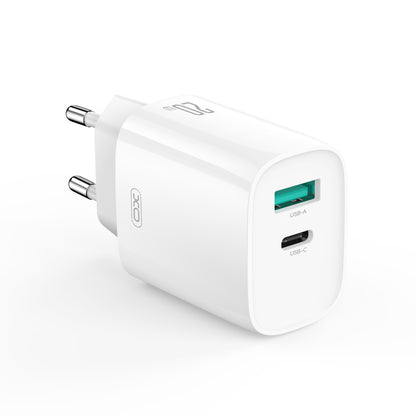 Chargeur réseau avec câble USB-C XO Design CE29, 20W, 3A, 1 x USB-A - 1 x USB-C, Blanc