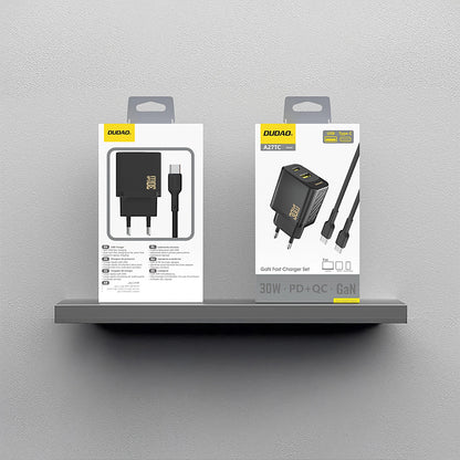 Chargeur réseau avec câble USB-C Dudao A27TCEU, 30W, 1 x USB-A - 1 x USB-C, Noir