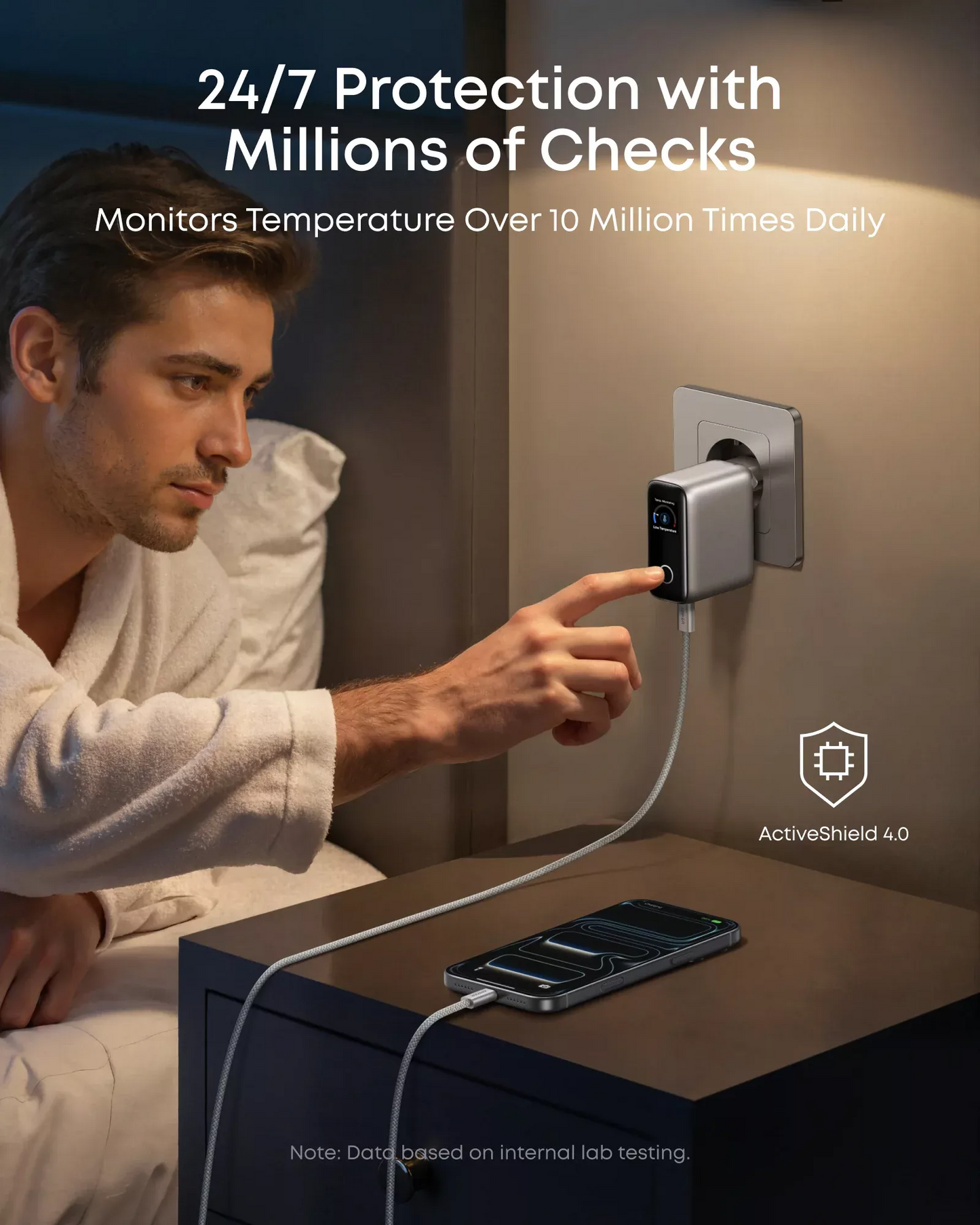 Chargeur réseau avec câble USB-C Anker Smart Display, 100W, 5A, 1 x USB-A - 2 x USB-C, Argenté B121BG41