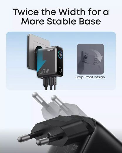 Chargeur Secteur avec Câble USB-C Anker Smart Display, 100W, 5A, 1 x USB-A - 2 x USB-C, Gris, Reconditionné B121BGZ1