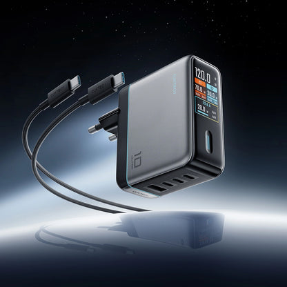 Chargeur secteur avec câble USB-C Cuktech AD1204U Display, 120W, 6A, 1 x USB-A - 2 x USB-C, Argenté