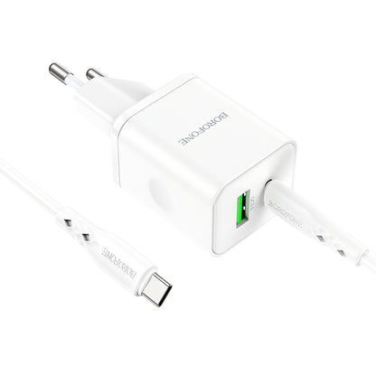 Chargeur réseau avec câble USB-C Borofone BN7, 20W, 3A, 1 x USB-A - 1 x USB-C, blanc 