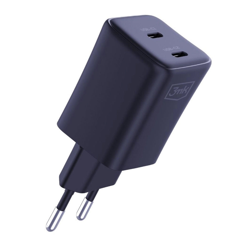 Chargeur réseau HyperCharger 3MK avec câble USB-C, 45W, 3A, 2 x USB-C, noir 