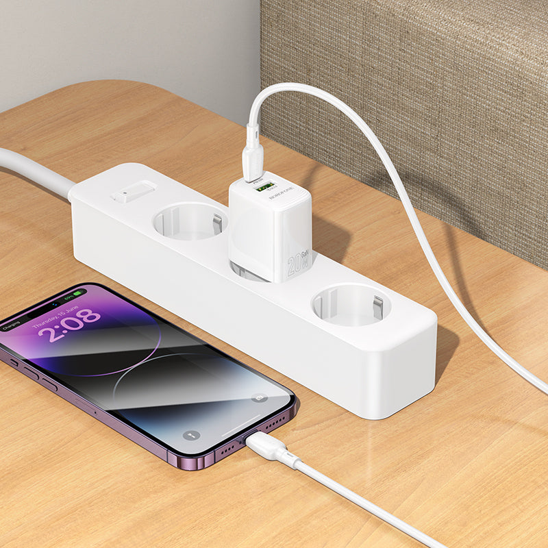 Chargeur réseau avec câble Lightning Borofone BN27 Fuente, 20W, 3A, 1 x USB-A - 1 x USB-C, Blanc