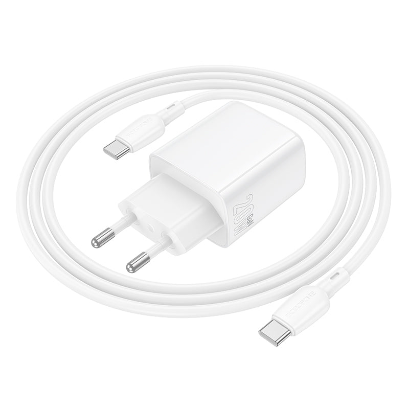 Chargeur réseau avec câble USB-C Borofone BN27 Fuente, 20W, 3A, 1 x USB-A - 1 x USB-C, Blanc