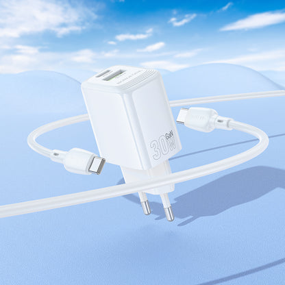 Chargeur réseau avec câble USB-C Borofone BN29 Fuente, 30W, 3A, 1 x USB-A - 1 x USB-C, Blanc