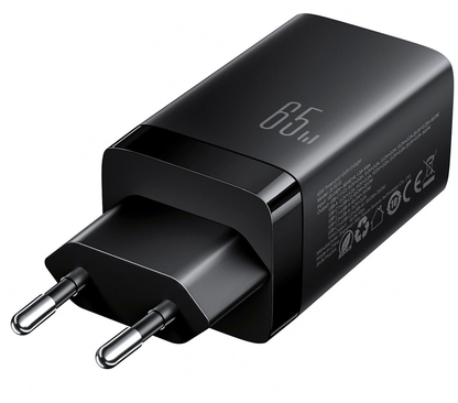 Chargeur secteur avec câble USB-C Joyroom JR-TG10, 65W, 3,25A, 1 x USB-A - 2 x USB-C, Noir