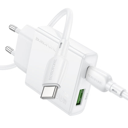 Chargeur réseau avec câble USB-C Borofone BN25 Wish, 30W, 3A, 1 x USB-A - 1 x USB-C, blanc 