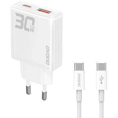 Dudao A30EUT Chargeur réseau avec câble USB-C, 30W, 3A, 1 x USB-A - 1 x USB-C, blanc 