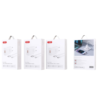 Chargeur secteur avec câble microUSB XO Design L127, 18W, 3A, 1 x USB-A, Blanc