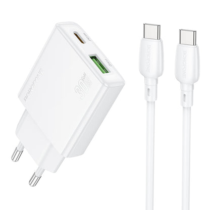 Chargeur réseau avec câble USB-C Borofone BN25 Wish, 30W, 3A, 1 x USB-A - 1 x USB-C, blanc 