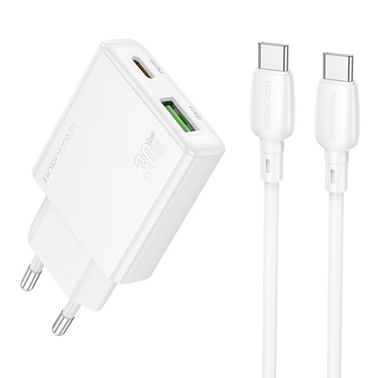 Chargeur réseau avec câble USB-C Borofone BN25 Wish, 30W, 3A, 1 x USB-A - 1 x USB-C, blanc 