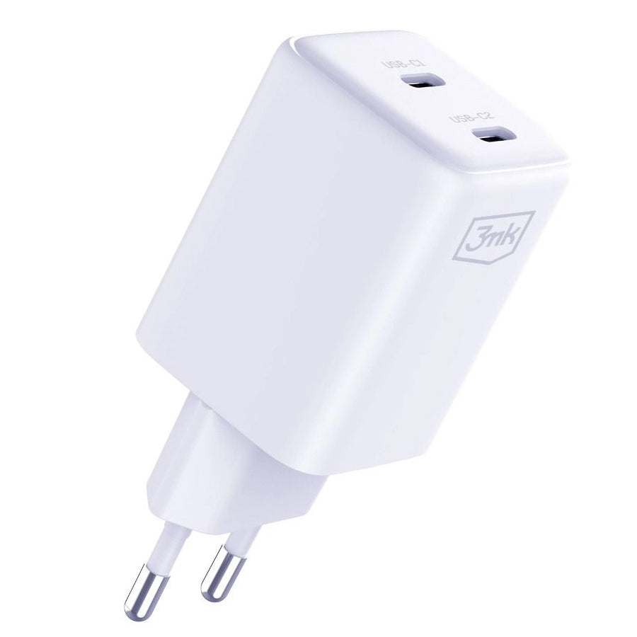 Chargeur réseau HyperCharger 3MK avec câble USB-C, 45W, 3A, 2 x USB-C, blanc 