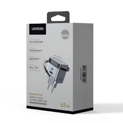Chargeur réseau avec câble USB-C UGREEN X615, 65W, 3A, 1 x USB-A - 1 x USB-C, Gris