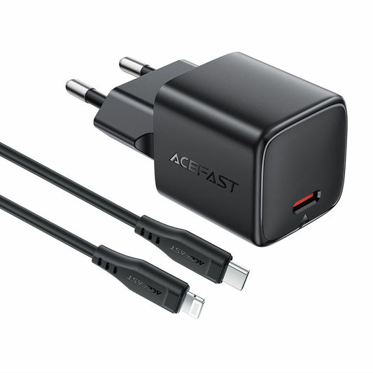 Chargeur secteur avec câble Lightning Acefast A118, 30W, 3A, 1 x USB-C, Noir
