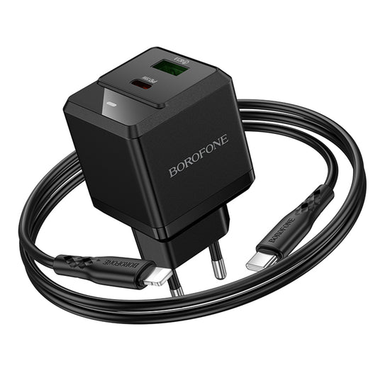 Chargeur réseau avec câble Lightning Borofone BN19 Intenso, 20W, 3A, 1 x USB-A - 1 x USB-C, Noir