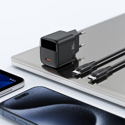 Acefast A113 USB-C Network Charger with Display, 20W, 3A, 1 x USB-C, Black