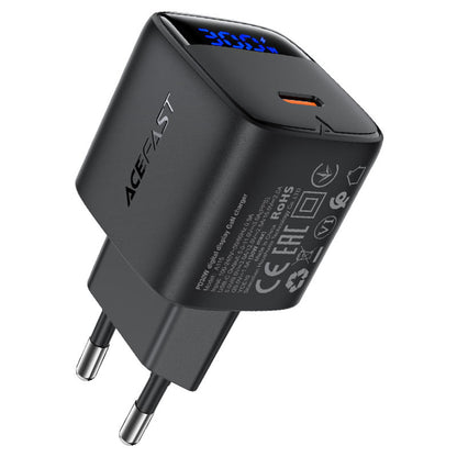 Chargeur réseau avec câble USB-C Acefast A115 Display, 30W, 3A, 1 x USB-C, Noir
