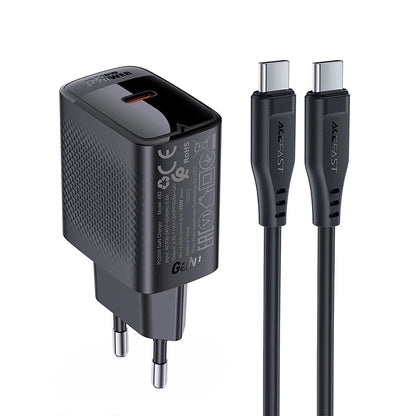Acefast A82 USB-C Network Charger with Cable, 20W, 3A, 1 x USB-C, Black