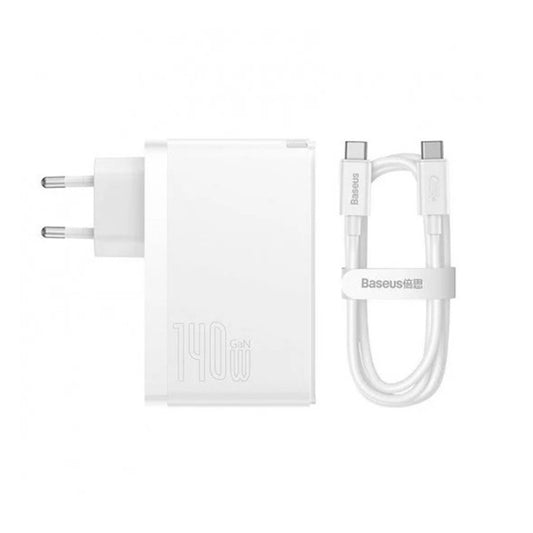 Chargeur Réseau avec Câble USB-C Baseus GaN5 Pro, 140W, 5A, 1 x USB-A - 2 x USB-C, Blanc CCGP100202