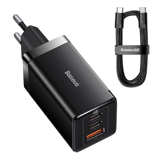 Chargeur Réseau avec Câble USB-C Baseus GaN5 Pro, 65W, 3.25A, 1 x USB-A - 2 x USB-C, Noir C0206500