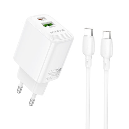 Chargeur réseau avec câble USB-C Borofone BN27 Fuente, 20W, 3A, 1 x USB-A - 1 x USB-C, Blanc