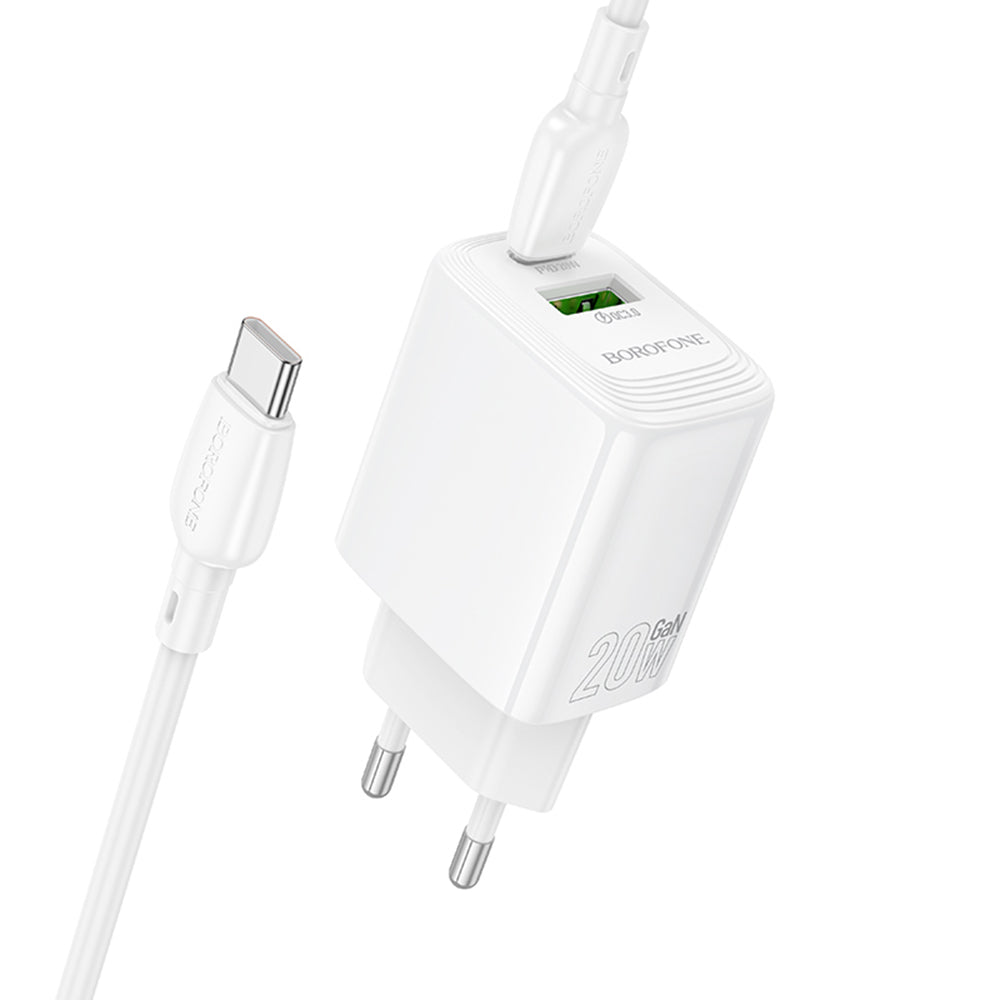Chargeur réseau avec câble USB-C Borofone BN27 Fuente, 20W, 3A, 1 x USB-A - 1 x USB-C, Blanc
