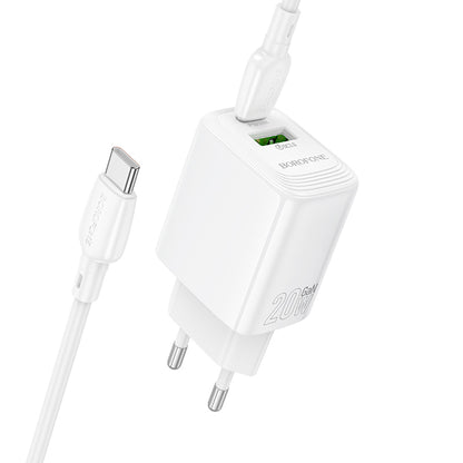 Chargeur réseau avec câble USB-C Borofone BN27 Fuente, 20W, 3A, 1 x USB-A - 1 x USB-C, Blanc