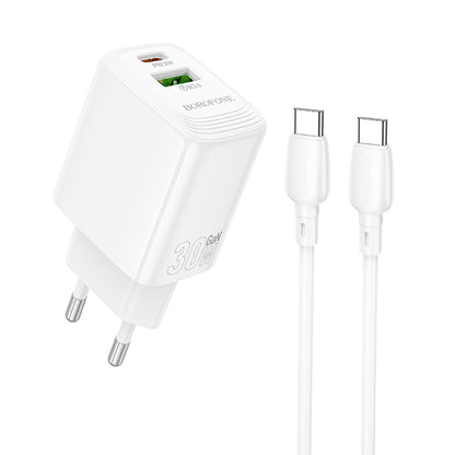 Chargeur réseau avec câble USB-C Borofone BN29 Fuente, 30W, 3A, 1 x USB-A - 1 x USB-C, Blanc