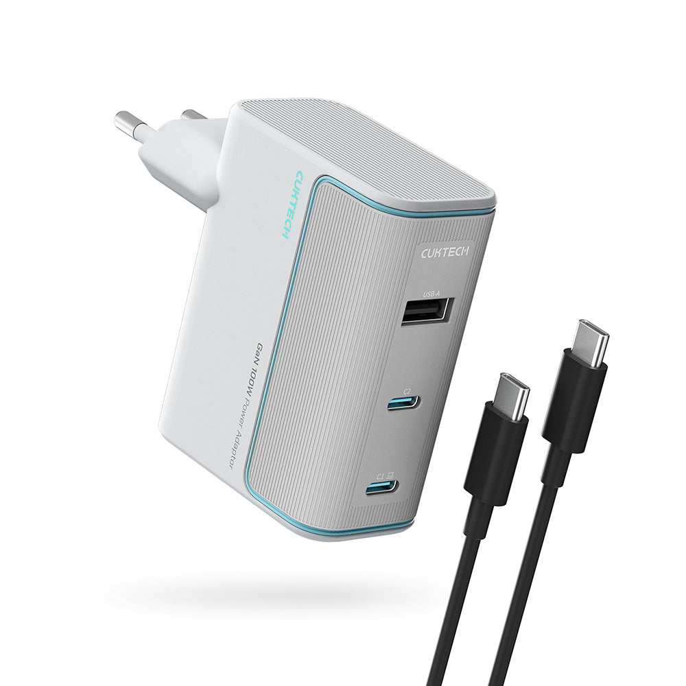 Chargeur secteur avec câble USB-C Cuktech, 100W, 5A, 1 x USB-A - 2 x USB-C, Blanc CKAD1003EUGW