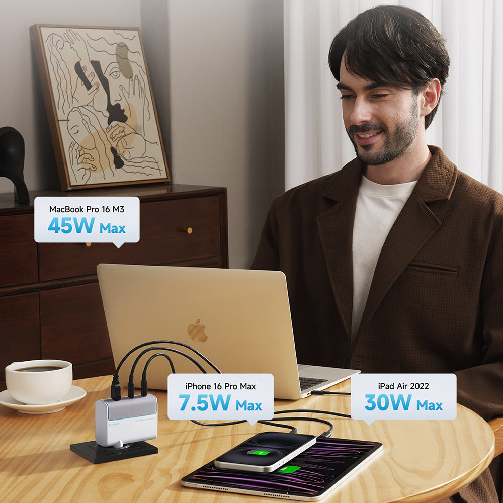 Chargeur secteur avec câble USB-C Cuktech, 100W, 5A, 1 x USB-A - 2 x USB-C, Blanc CKAD1003EUGW