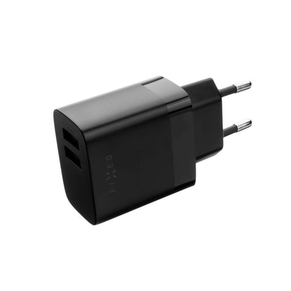 Chargeur réseau avec câble USB-C Fixed, 17W, 3A, 2 x USB-A, Noir