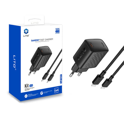 Chargeur réseau avec câble USB-C Lito LC13T, 20W, 3A, 1 x USB-C, Noir