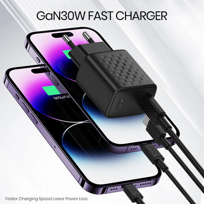 Chargeur réseau avec câble USB-C Lito LC17T, 30W, 3A, 1 x USB-C, Noir