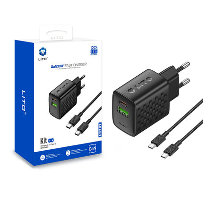 Chargeur réseau avec câble USB-C Lito LC19T, 30W, 3A, 1 x USB-A - 1 x USB-C, Noir