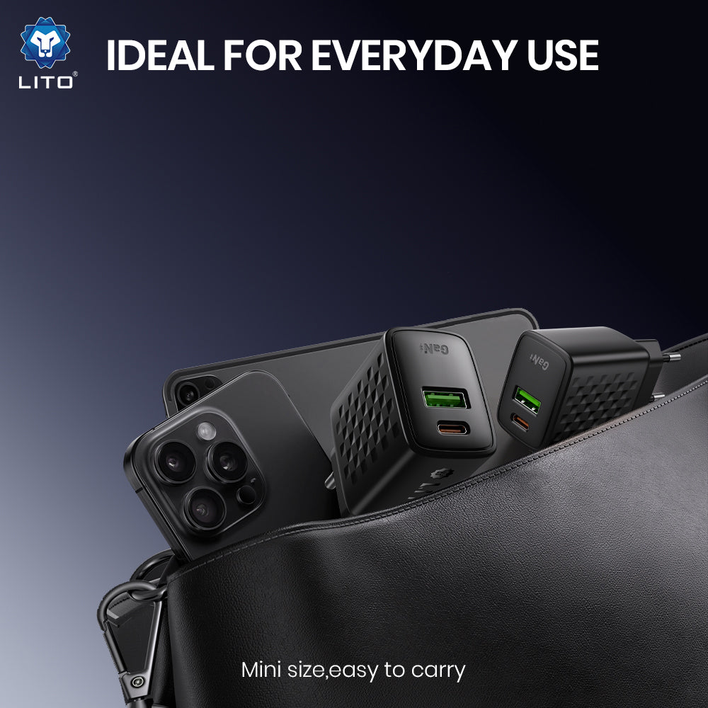 Chargeur réseau avec câble USB-C Lito LC19T, 30W, 3A, 1 x USB-A - 1 x USB-C, Noir