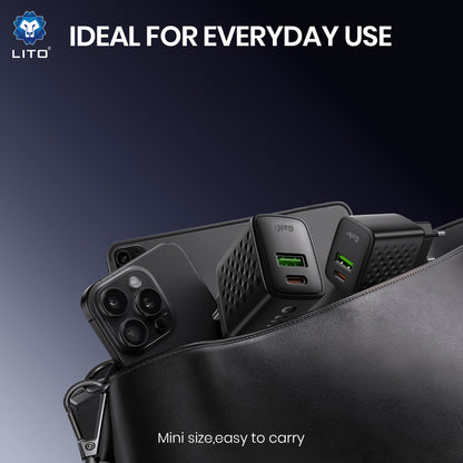 Chargeur réseau avec câble USB-C Lito LC19T, 30W, 3A, 1 x USB-A - 1 x USB-C, Noir