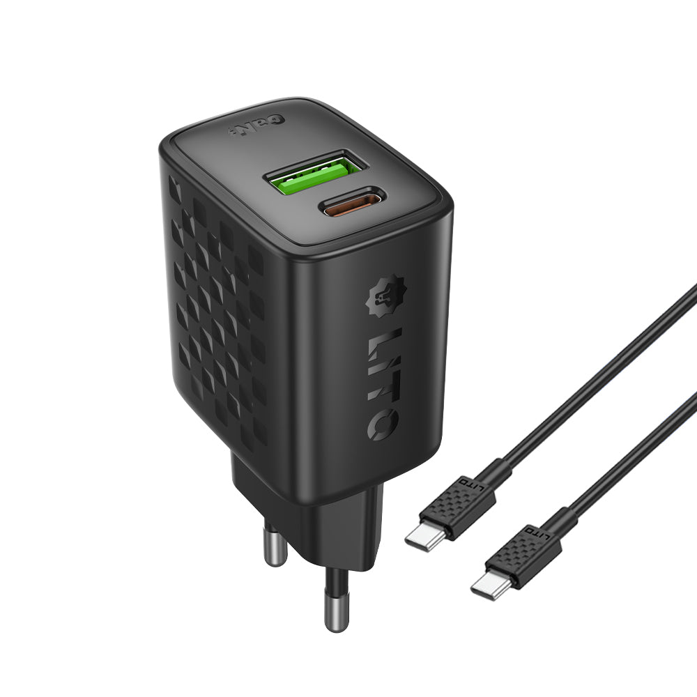 Chargeur réseau avec câble USB-C Lito LC19T, 30W, 3A, 1 x USB-A - 1 x USB-C, Noir