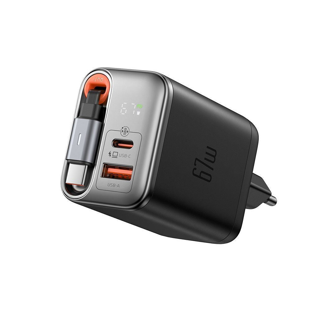 Chargeur réseau avec câble USB-C McDodo CH-4100 FreeGo Display, 67W, 3.35A, 1 x USB-A - 1 x USB-C, Noir
