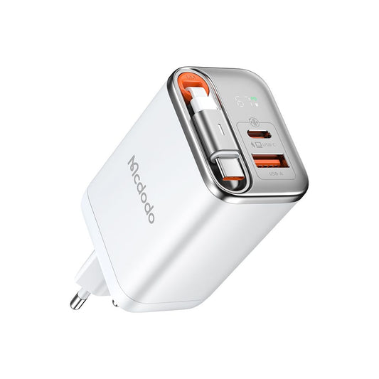 Chargeur Réseau avec Câble USB-C McDodo CH-4103 FreeGo Display, 67W, 3.35A, 1 x USB-A - 1 x USB-C, Blanc