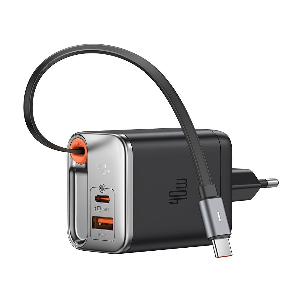 Chargeur réseau avec câble USB-C McDodo CH-4281 FreeGo Display, 40W, 3A, 1 x USB-A - 1 x USB-C, Noir