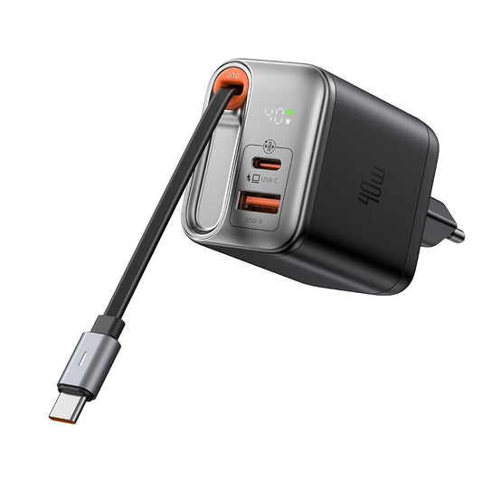 Chargeur réseau avec câble USB-C McDodo CH-4281 FreeGo Display, 40W, 3A, 1 x USB-A - 1 x USB-C, Noir