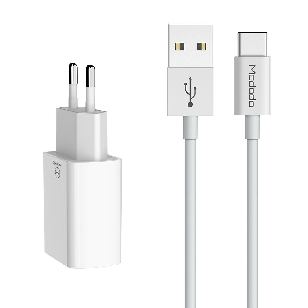 Chargeur Réseau avec Câble USB-C McDodo CH-6721 Offre, 12W, 2.4A, 2 x USB-A, Blanc