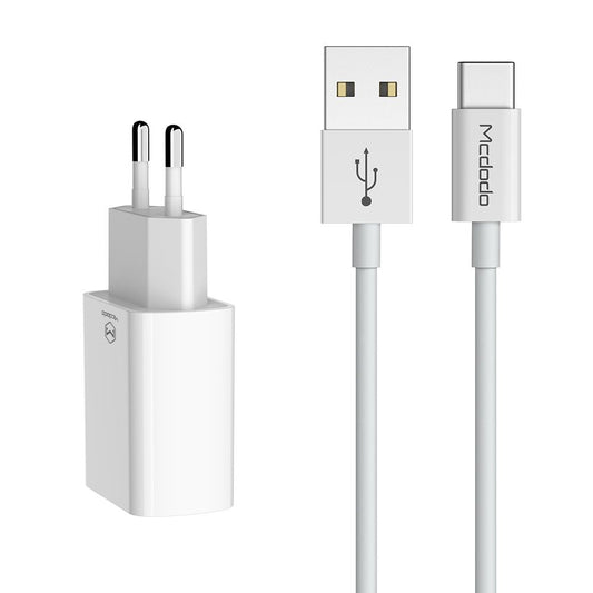 Chargeur Réseau avec Câble USB-C McDodo CH-6721 Offre, 12W, 2.4A, 2 x USB-A, Blanc